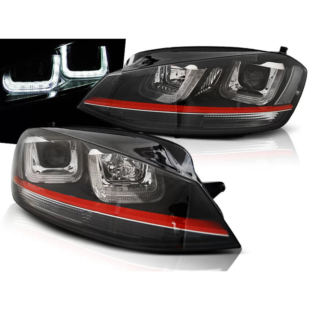 Fari anteriori U-LED luce nero con rosso LINE Sport compatibile VW GOLF 7 12-17