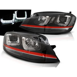 Fari anteriori U-LED luce nero con rosso LINE Sport compatibile VW GOLF 7 12-17