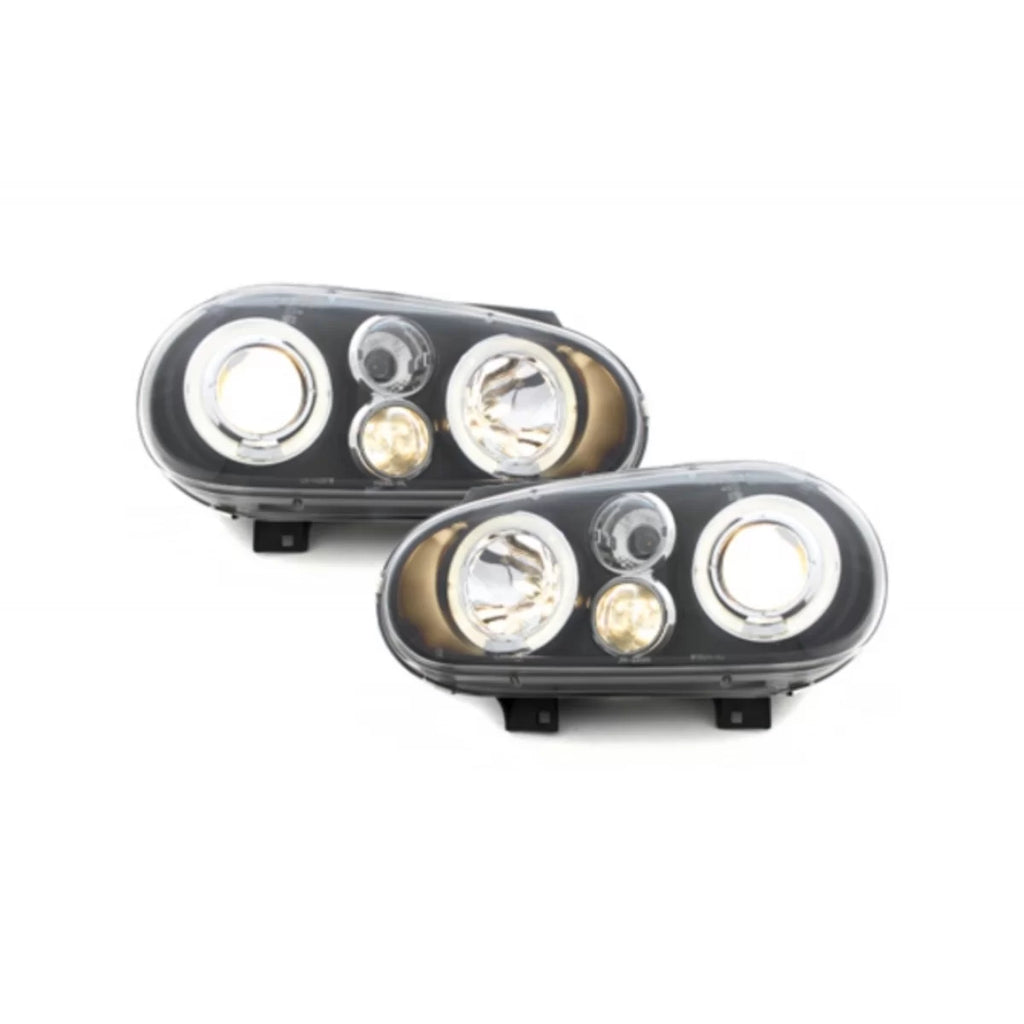 Fari anteriori per VW Golf IV 4 (09.1997-09.2003) Angel Eyes 2 anelli luminosi nero