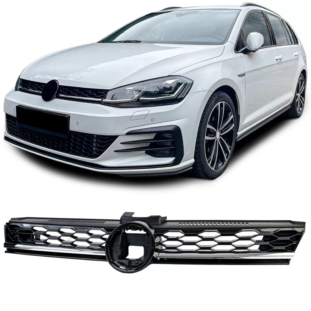 Nido d’ape radiatore griglia Nero lucido con cromato modanatura per VW Golf 7 restyling 17-20