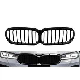 Iconic Glow illuminato Griglie a doppio rene a lamella singola per BMW Serie 5 G30, G31 2020-2023, nere lucide