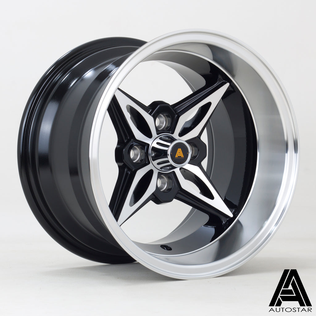 Cerchio in lega Autostar Kanji 14x9 4x100 ET13 Gloss Black Polished Lip