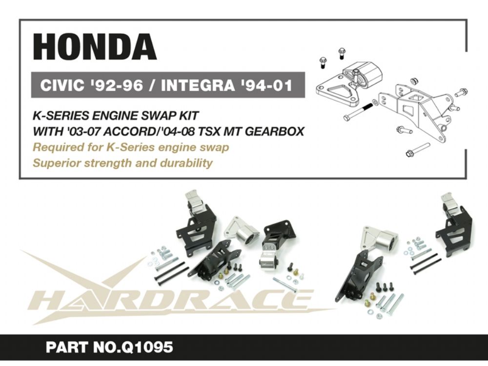 Kit supporti motore per conversione K-series Hardrace Honda Civic EG e Integra DB6–DC2 con cambio Accord o TSX – 3 supporti – foto 2
