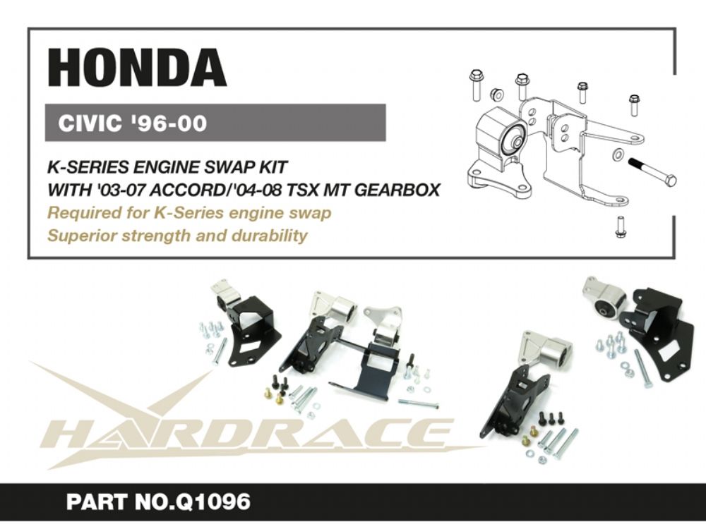 Kit supporti motore per conversione K-series Hardrace Honda Civic EK con cambio Accord o TSX e sostituzione del telaietto – 3 supporti – foto 2