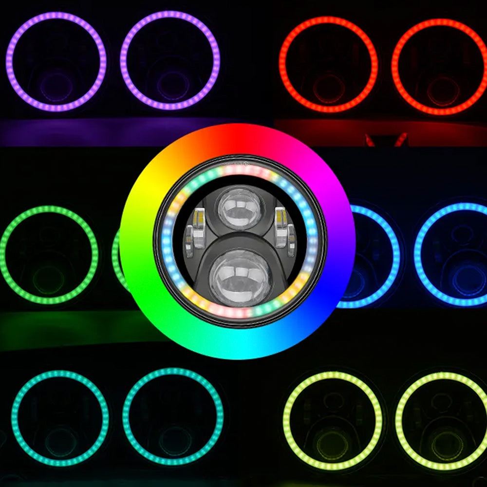 Fari Anteriori RGB Halo 7 Pollici SK-Import Neri Jeep Wrangler Mazda MX-5 NA - foto 3