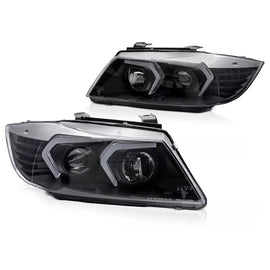 LED Set fari anteriori per BMW Serie 3 E90 berlina, E91 Touring 2005-2008 con nero base