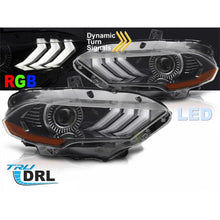 Carica l'immagine nel visualizzatore di Gallery, Kit fari anteriori per Ford Mustang 2018-2021 con nero base, con dinamico Indicatori di direzione, RGB DRL luci per il