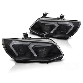 Set fari anteriori per BMW Serie 3 E92 coupe, E93 cabriolet 2010-2013 con nero base, per il modello con di serie DRL