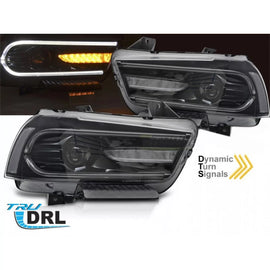 Set fari anteriori per Dodge caricabatterie 2011-2015 con nero base, con dinamico Indicatori di direzione, per il
