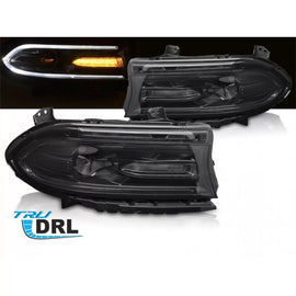 Set fari anteriori per Dodge caricabatterie 2014-2023 con nero base, per il modello con di serie DRL luci, sinistro