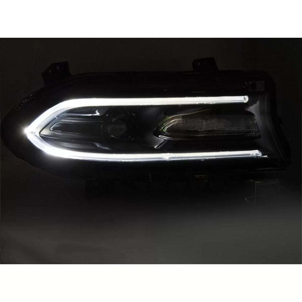 Set fari anteriori per Dodge caricabatterie 2014-2023 con nero base, per il modello con di serie DRL luci, sinistro