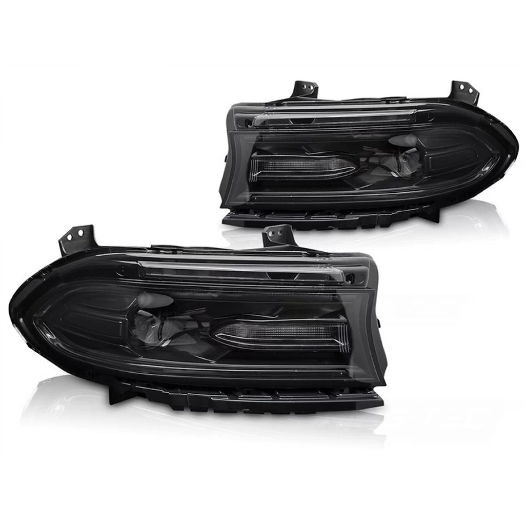 Set fari anteriori per Dodge caricabatterie 2014-2023 con nero base, per il modello con di serie DRL luci, sinistro