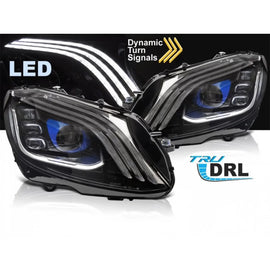 Set fari anteriori per Mercedes Classe C W205 berlina, S205 station wagon 2014-2021 con nero base, con dinamico frecce