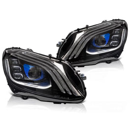 Set fari anteriori per Mercedes Classe C W205 berlina, S205 station wagon 2014-2021 con nero base, con dinamico frecce