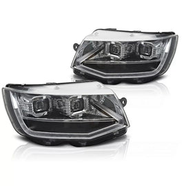 Set fari anteriori per Volkswagen T6 2015-2019 con nero base, per il modello con di serie DRL luci, sinistro e destro