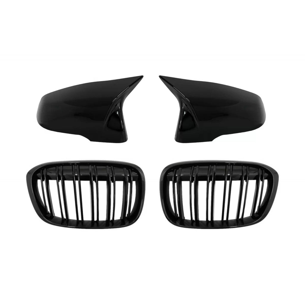 Calotte specchietti con Griglie anteriori a doppio rene Doppia lamella per BMW X1 F48 Pre LCI (06.2015-2019) nere lucide