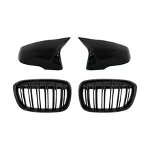 Carica l'immagine nel visualizzatore di Gallery, Calotte specchietti con Griglie anteriori a doppio rene Doppia lamella per BMW X1 F48 Pre LCI (06.2015-2019) nere lucide