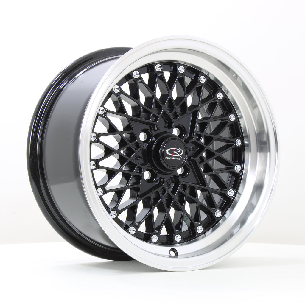 Cerchio in lega Rota Wheels OS Mesh 15x8 4x100 ET20 Gloss Black Polished Lip