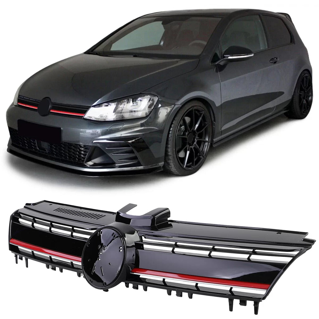 Performance radiatore griglia Nero lucido con rosso modanatura per VW Golf 7 + GTI 12-17
