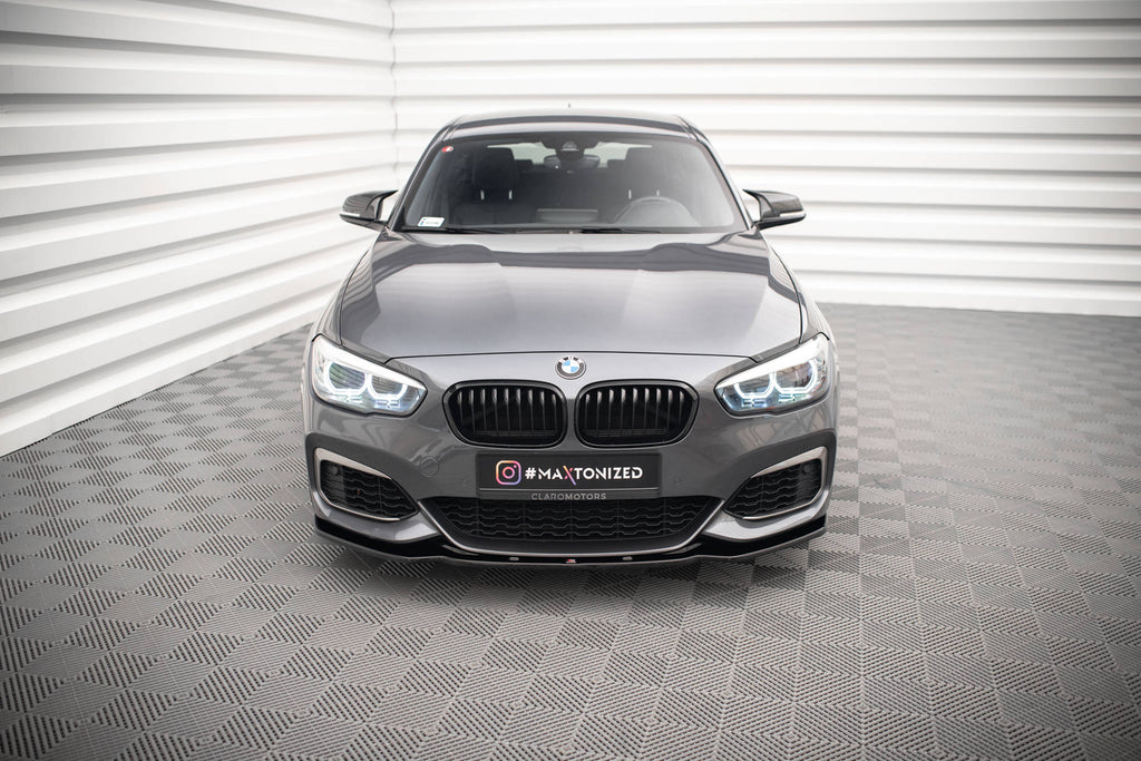 Lip anteriore V.1 Maxton Design per BMW Serie 1 F20 F21 M-Pack Facelift, ABS nero lucido