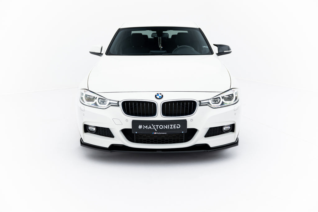 Lip anteriore Maxton Design in ABS nero lucido per BMW Serie 3 M-Pack Berlina F30, dettaglio del kit di montaggio