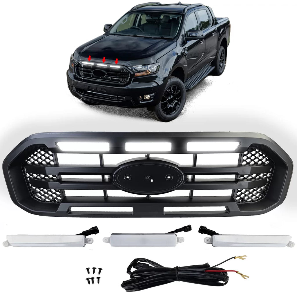 Radiatore griglia nero doppio bar con LED compatibile Ford Ranger T8 19-23 2.0 TDCi