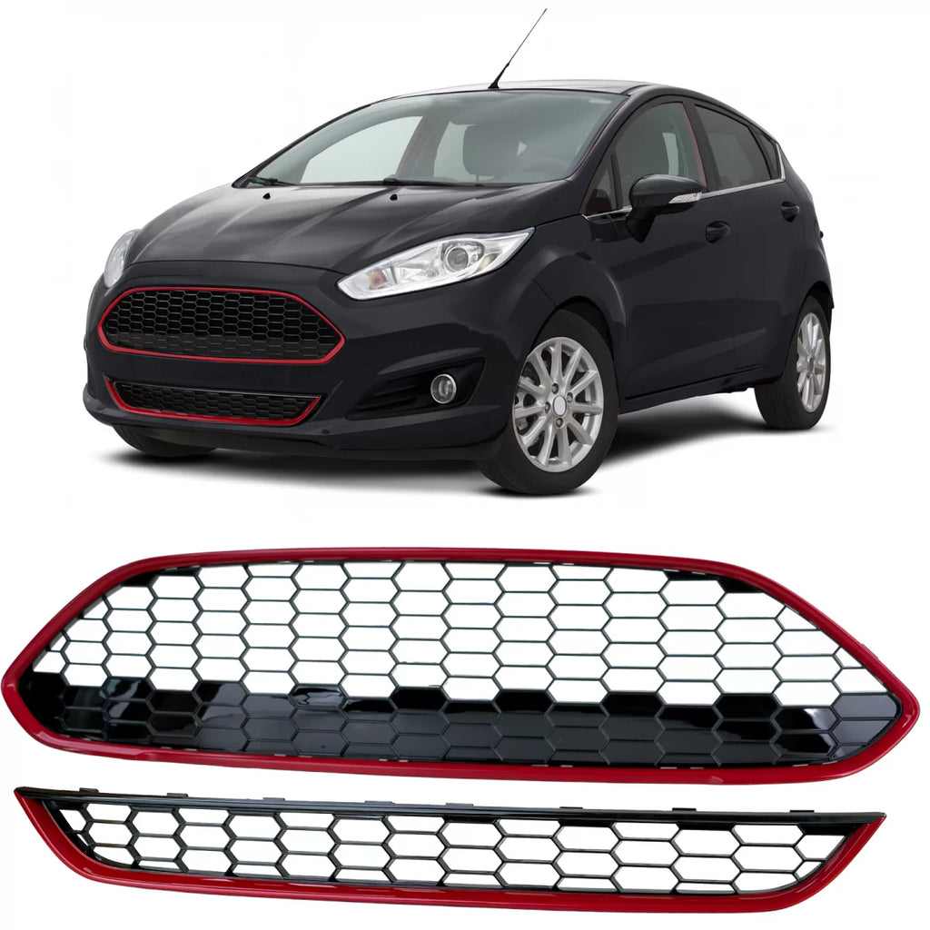 Radiatore griglia set ST nido d’ape design rosso nero lucido per Ford Fiesta 2013-2017