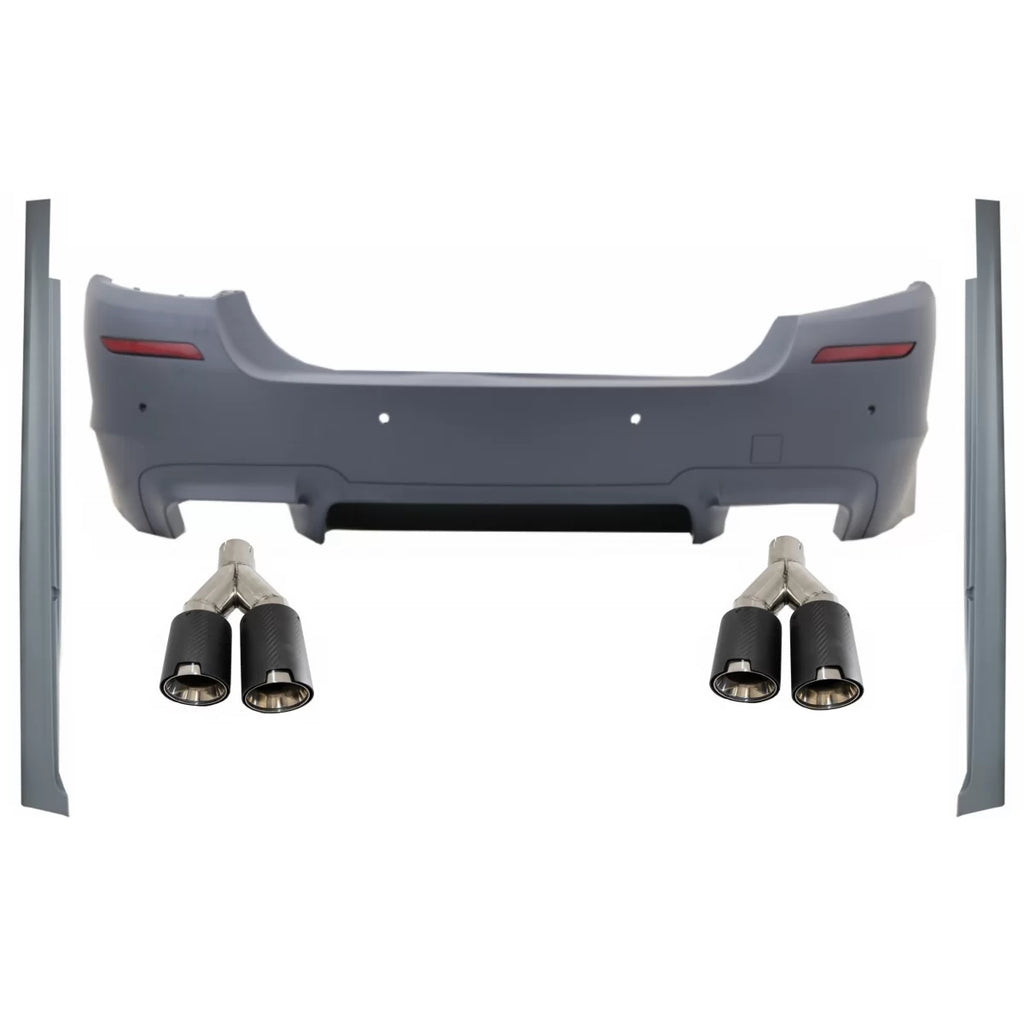 Paraurti posteriore per BMW Serie 5 F10 (2011-2017) con Minigonne e doppio doppio Terminali di scarico Fibra di carbonio