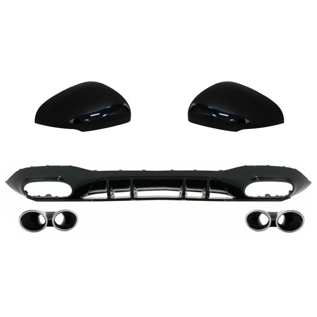 Diffusore paraurti posteriore con cromato scarico e Calotte specchietti per Mercedes Classe A W177 hatchback