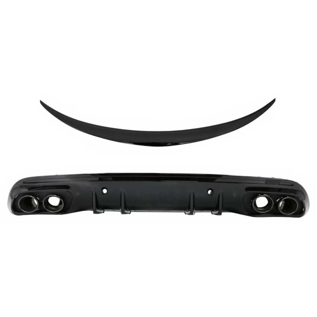 Diffusore paraurti posteriore con Terminali di scarico per Mercedes Classe C W205 (2014-2020) e Spoiler baule Nero