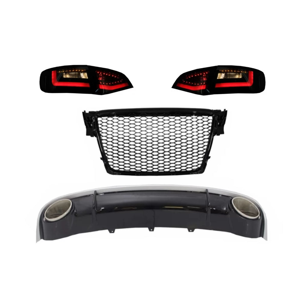 Diffusore paraurti posteriore & Terminali di scarico con Griglia centrale e LED fanali posteriori per AUDI A4 B8 Avant