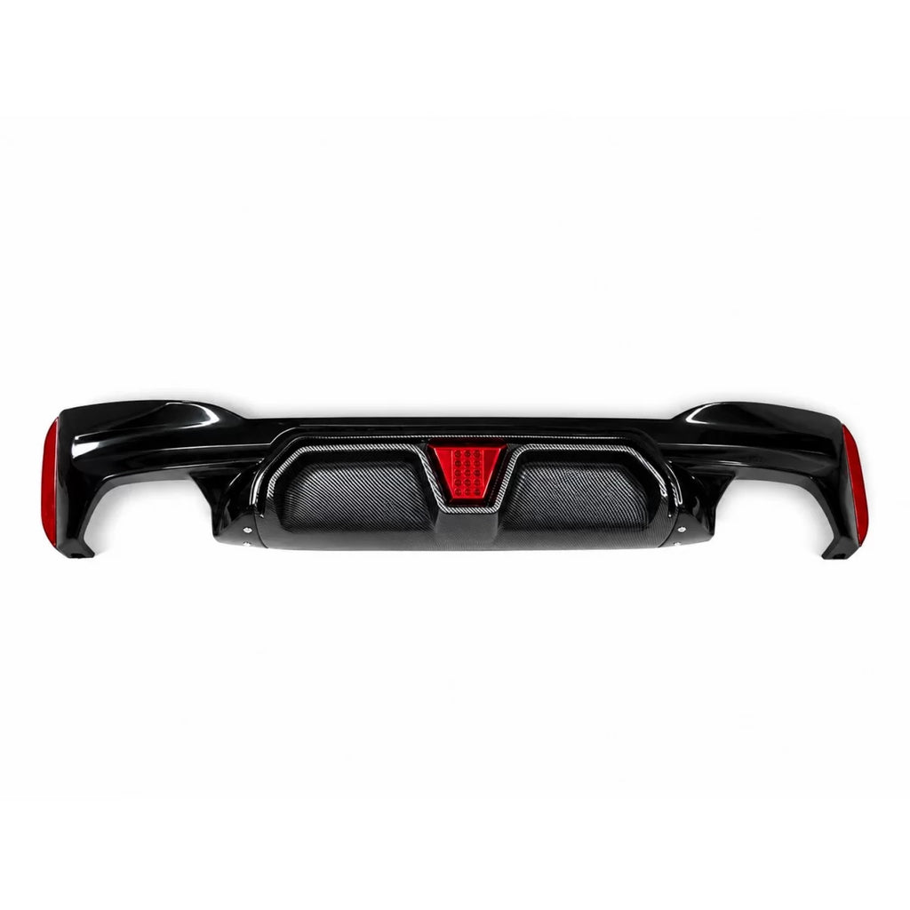 Diffusore paraurti posteriore con LED per BMW Serie 5 G30 G31 berlina Touring (2017-2024) M5 design carbonio inserto