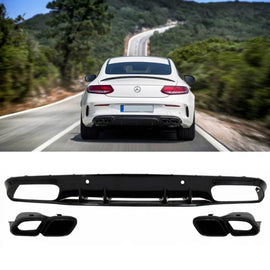 Diffusore paraurti posteriore per Mercedes-Benz Classe C C205 Coupe 14-21 A design 63 stile con nero Terminali