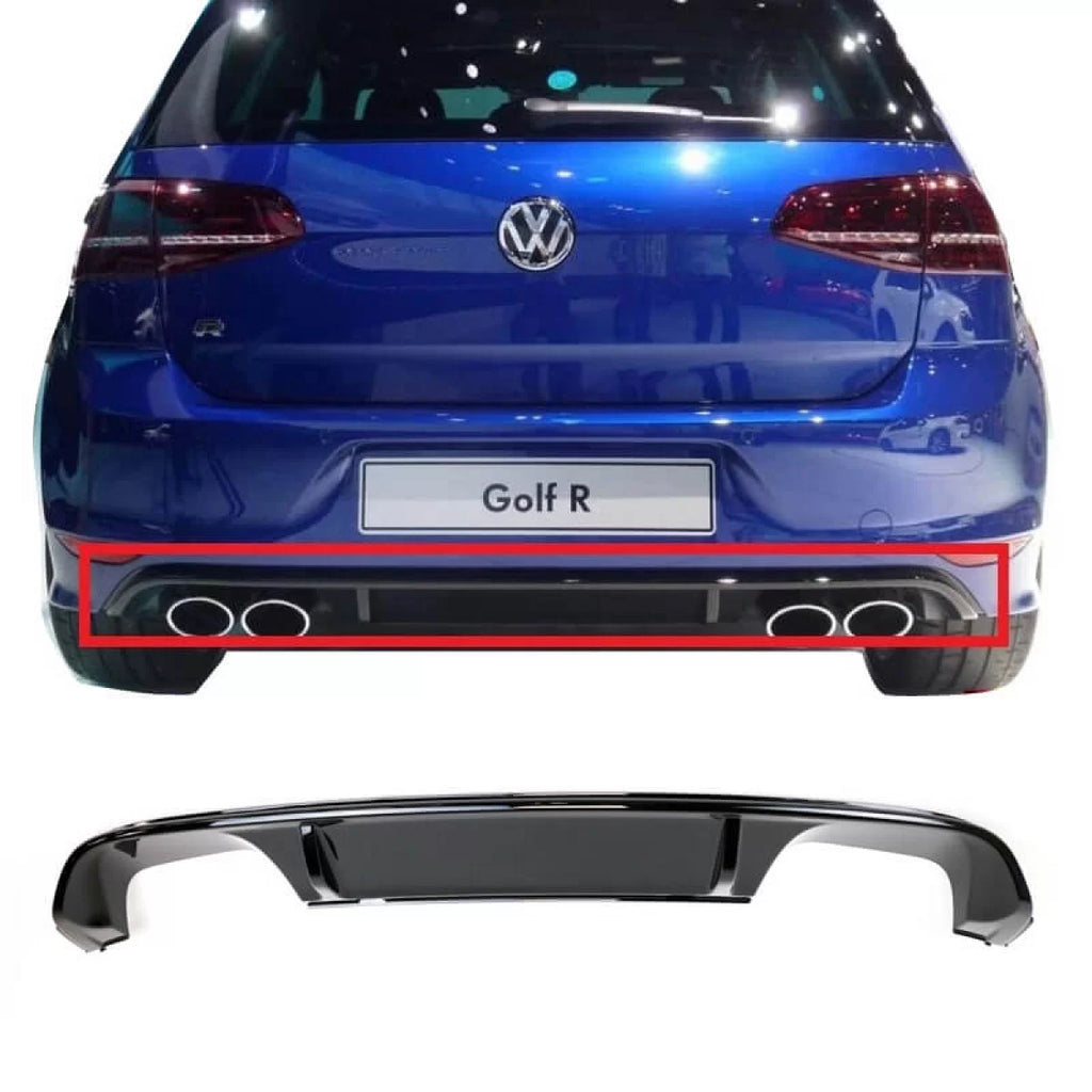 Diffusore paraurti posteriore per VW Golf VII (7) 13-17 R-Line con 2 doppio Exhausts destro & sinistro Nero lucido