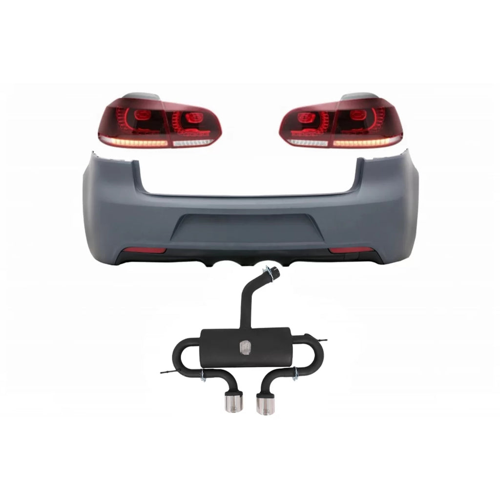 Paraurti posteriore con Sistema di scarico e fanali posteriori Full LED per VW Golf VI (2008-2013) R20 design rosso