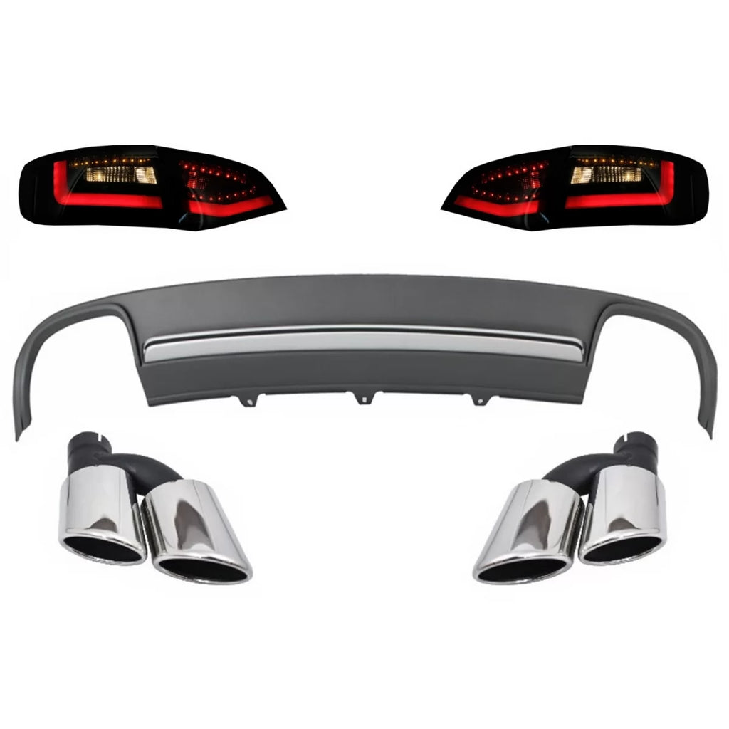 Diffusore paraurti posteriore e Terminali di scarico con LED fanali posteriori dinamico nero/fumé per AUDI A4 B8 8K