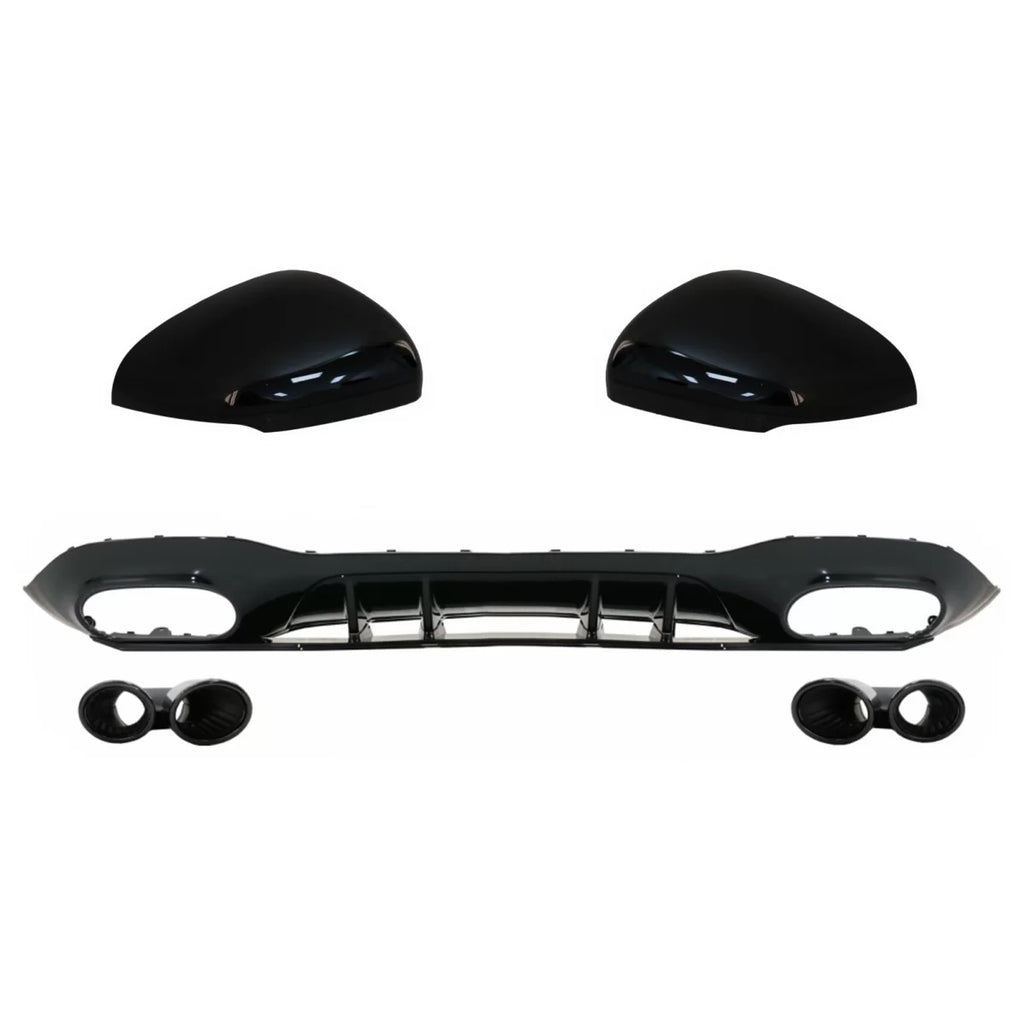Diffusore paraurti posteriore con nero Terminali di scarico e Calotta specchietto per Mercedes Classe A V177 hatchback