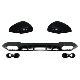 Diffusore paraurti posteriore con nero Terminali di scarico e Calotta specchietto per Mercedes Classe A V177 hatchback