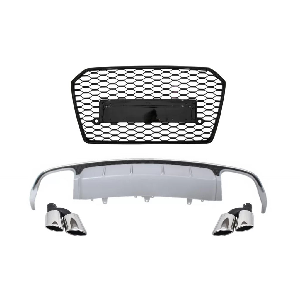 Diffusore paraurti posteriore con Terminali di scarico e griglia per Audi A6 4G restyling (2015-2018) berlina Avant RS6