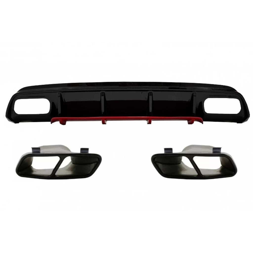 Diffusore paraurti posteriore con Terminali di scarico per Mercedes Classe A W176 restyling (2015-2018) A45 design rosso