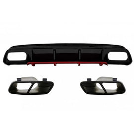 Diffusore paraurti posteriore con Terminali di scarico per Mercedes Classe A W176 restyling (2015-2018) A45 design rosso