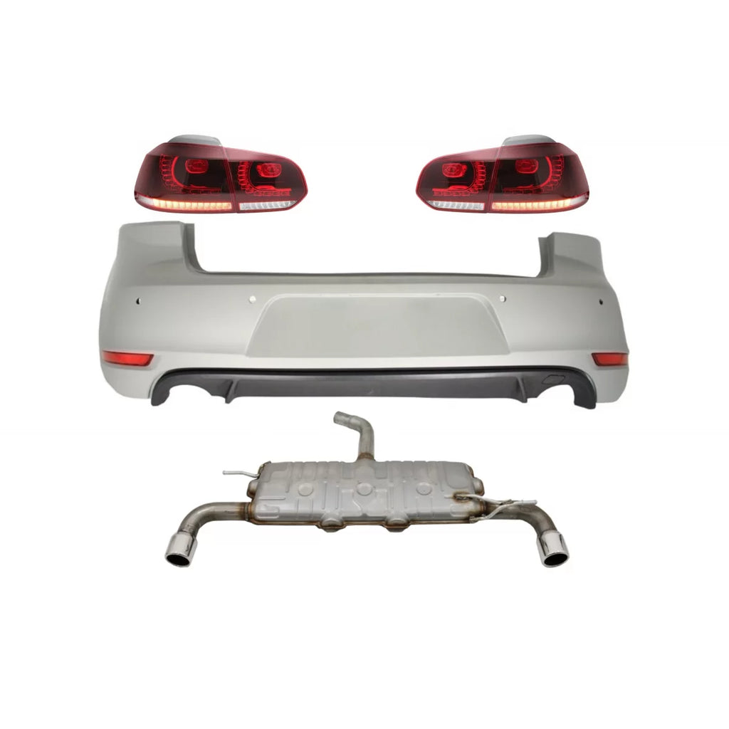 Paraurti posteriore per VW Golf 6 VI (2008-2012) con Sistema di scarico e fanali posteriori Full LED rosso ciliegia