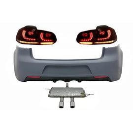 Paraurti posteriore per VW Golf VI (2008-2013) R20 design con fanali posteriori Full LED rosso fumé e Sistema di scarico