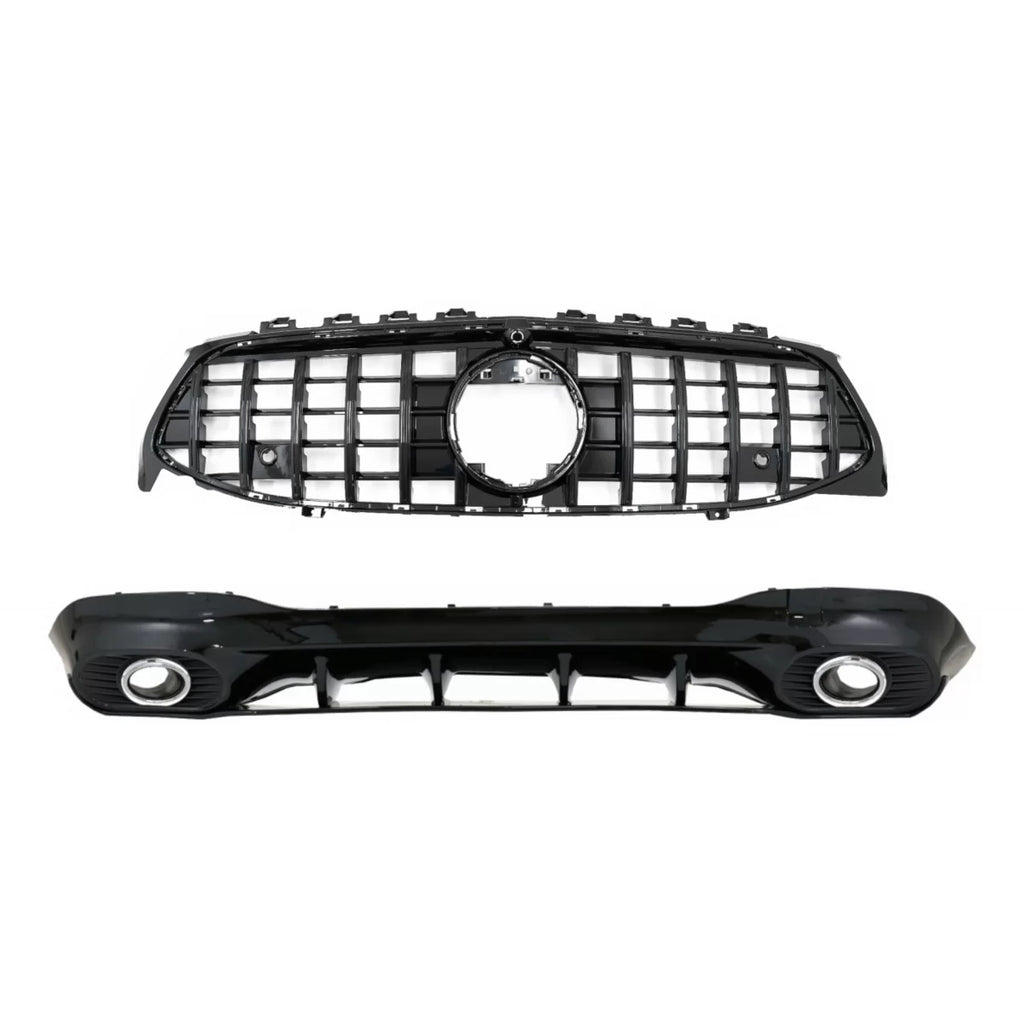 Posteriore diffusore e Terminali di scarico argento con Griglia anteriore Nero lucido per Mercedes CLA X118 Shooting