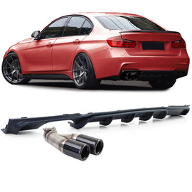 Posteriore diffusore opaco + doppio scarico terminale di scarico nero per BMW F30 F31 316i 318i 320i