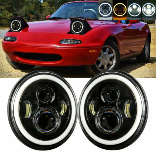 Fari LED 7 Pollici Angel Eyes SK-Import Neri Jeep Wrangler e Mazda MX-5 NA