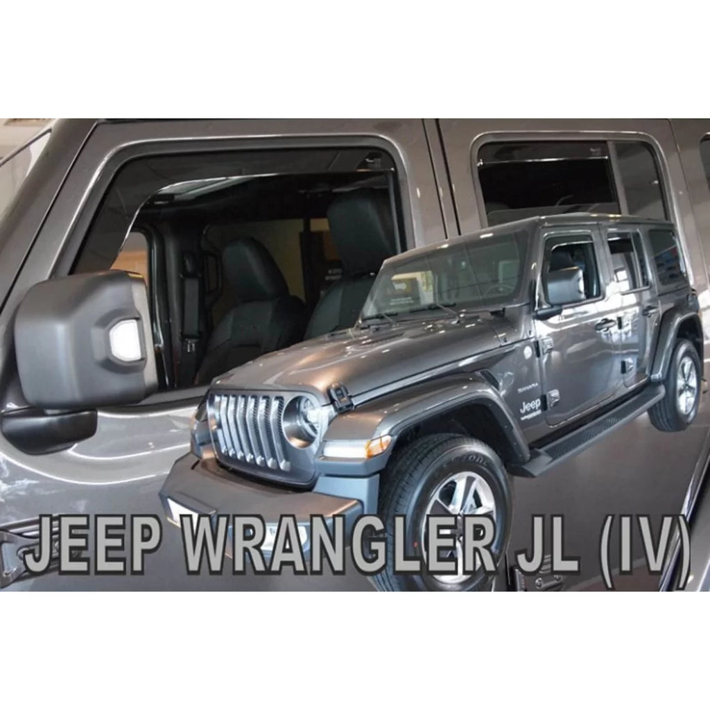Set deflettori anteriori e posteriori per Jeep Wrangler JL 5D dal 2019, scuro fumé, 4 pezzi