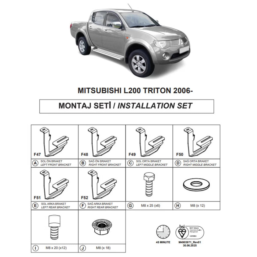 Staffe per pedane laterali (Dma) per Mitsubishi L200 2005-2015 Pk Ka/Kb / L200 2015- Pk Kj/Kk/Kl