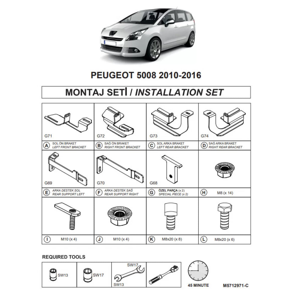 Staffe per pedane laterali (Dma) per Peugeot 5008 2010-2017 MPV T8