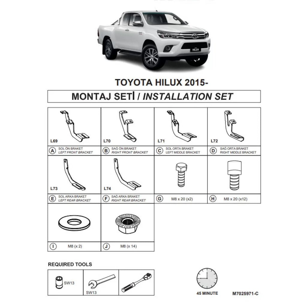 Staffe per pedane laterali (Dma) per Toyota Hilux 2015- Pk An120